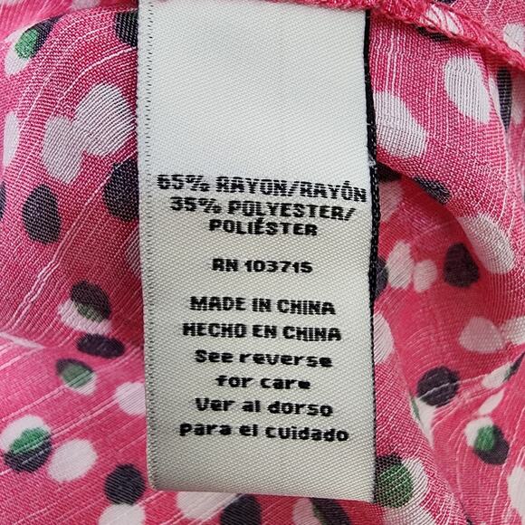 Zac & Rachel Blouse Shirt Women 1X Button Ruffles Long Roll Tab Sleeve Dots Pink - Picture 10 of 11